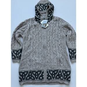 New Aran Sweater Market Celtic Jacquard Zip Aran Coat in Oatmeal XL